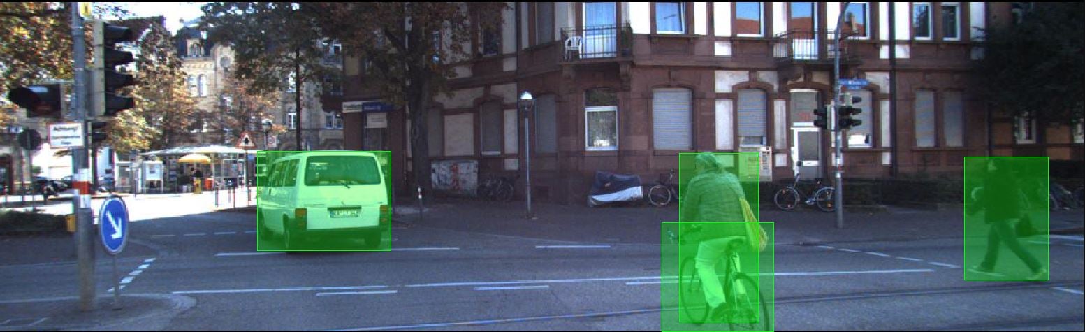 This 2-D image of a street scene has been annotated with bounding boxes using UAI Annotator, a data annotation tool.
