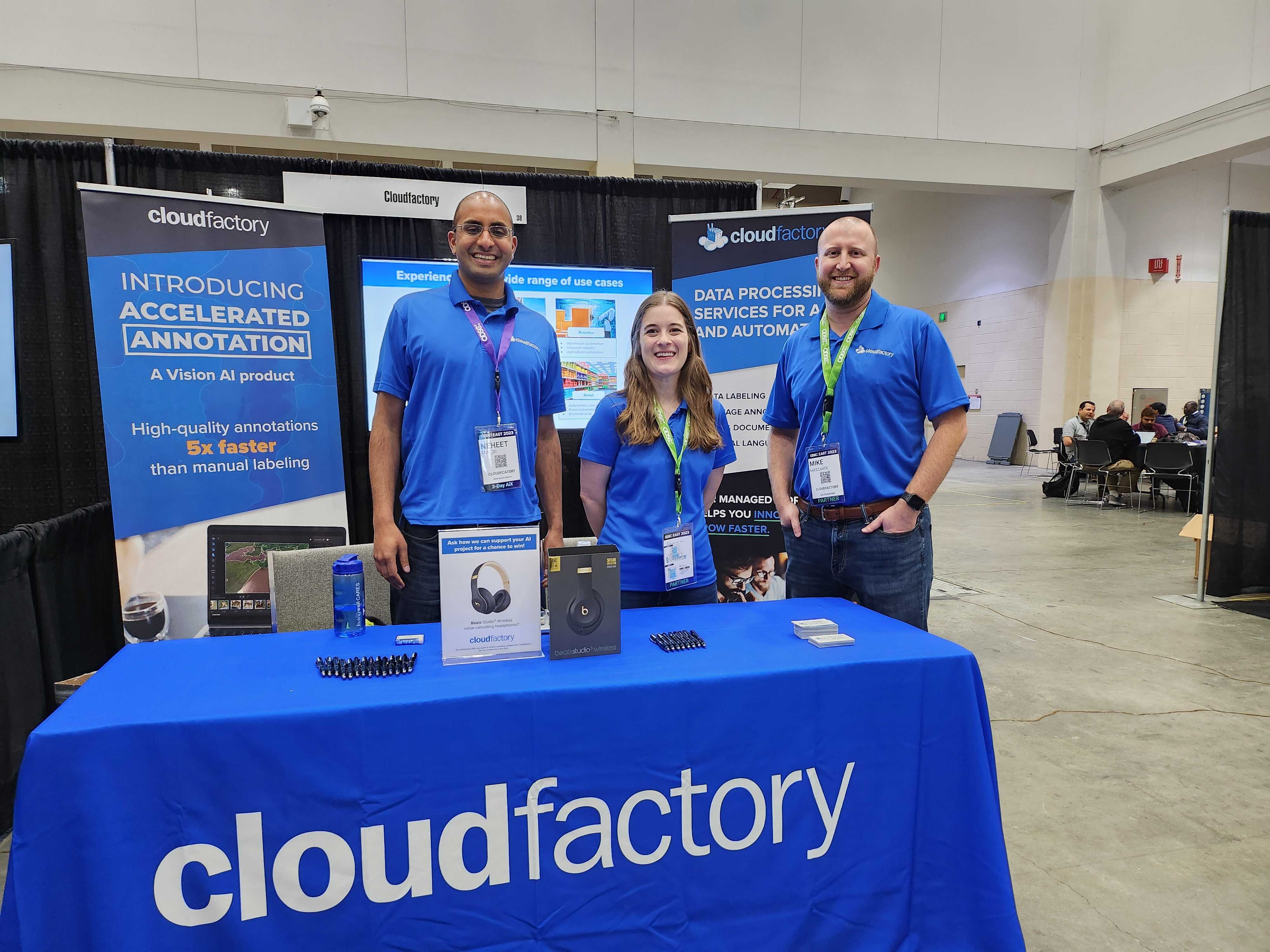 Meet the CloudFactory team: Neheet Trivedi, Cassie Thompson, and Mike Mieszanek at ODSC East in Boston May, 2023.